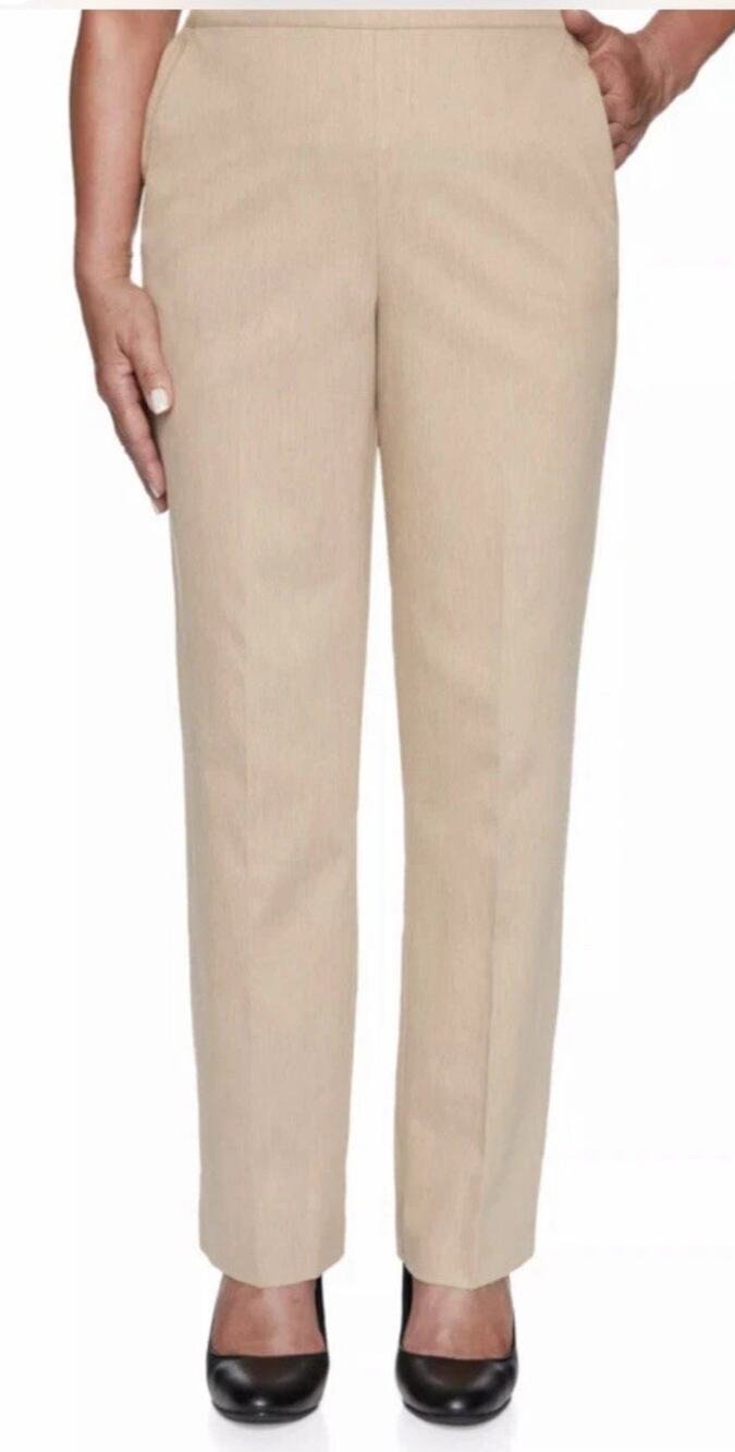 Alfred Dunner Glacier Lake Fawn Tan Sateen Pants Women's Plus sz 24W Pull-On NEW